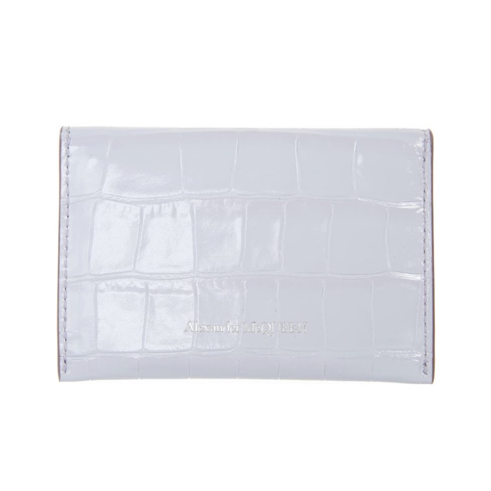 Alexander McQueen Skull Croc Embossed Leather Card Case NWT Lavender - Picture 3 of 9